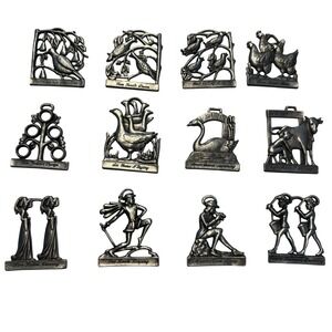 Pewter by Carlon‎ 12 Days of Christmas Ornament Set – Full Vintage Collection